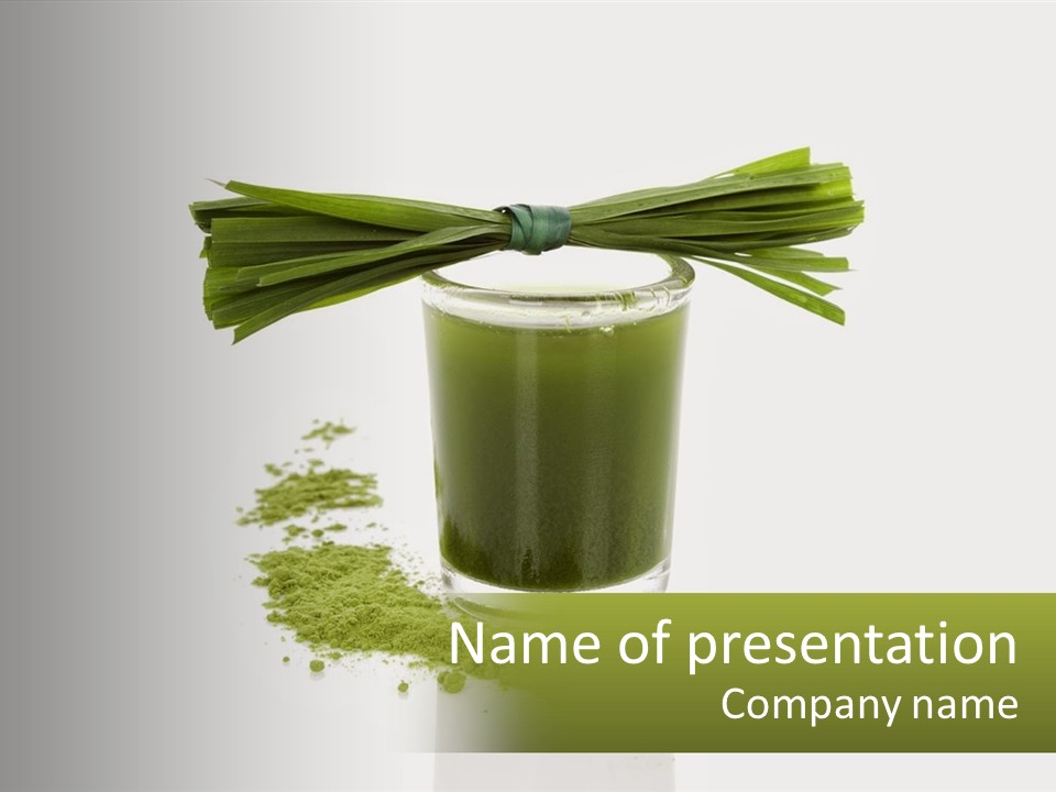 A Green Drink With A Bow On Top Of It PowerPoint Template