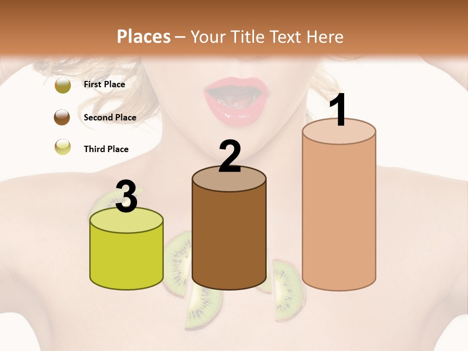 A Woman Holding Kiwi Slices In Front Of Her Face PowerPoint Template