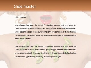 A Woman Holding Kiwi Slices In Front Of Her Face PowerPoint Template