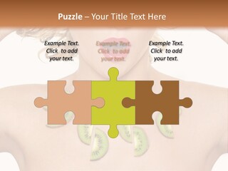 A Woman Holding Kiwi Slices In Front Of Her Face PowerPoint Template