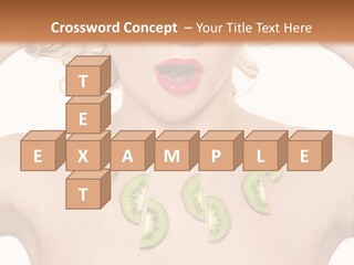 A Woman Holding Kiwi Slices In Front Of Her Face PowerPoint Template