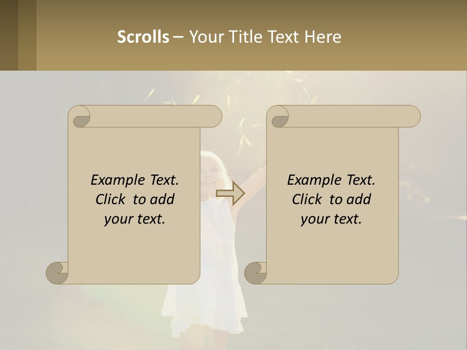 A Little Girl Is Standing In The Grass With Her Arms Outstretched PowerPoint Template