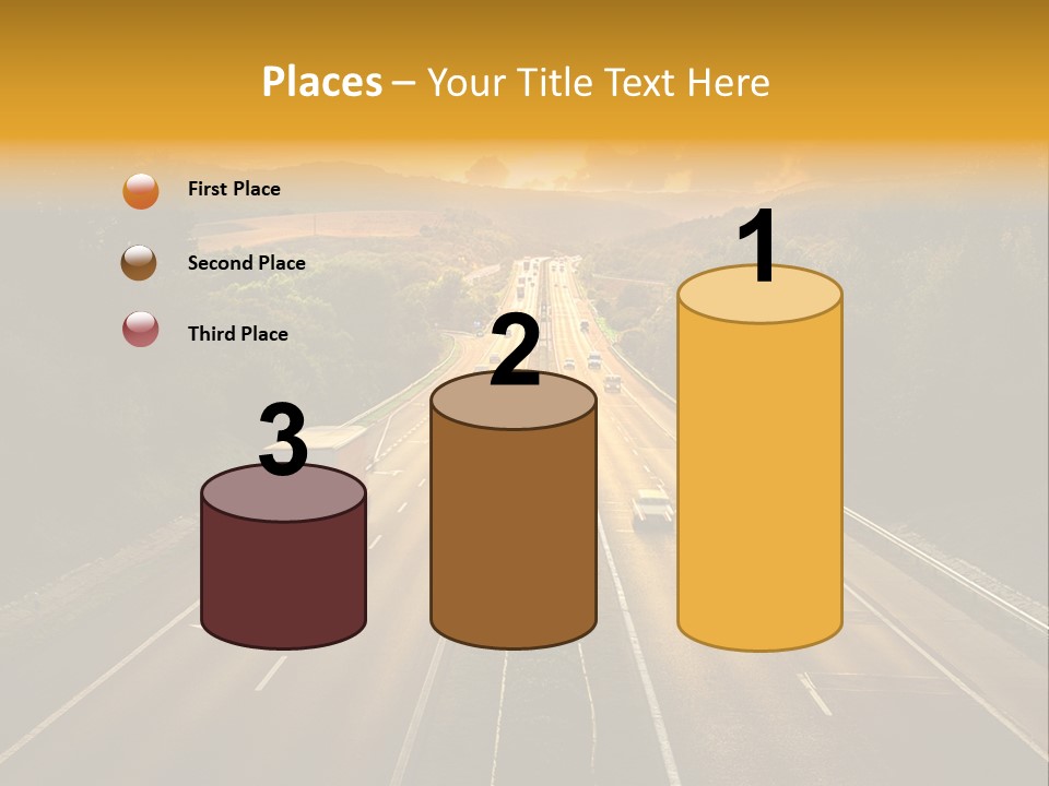 A Highway With Cars Driving Down It At Sunset PowerPoint Template