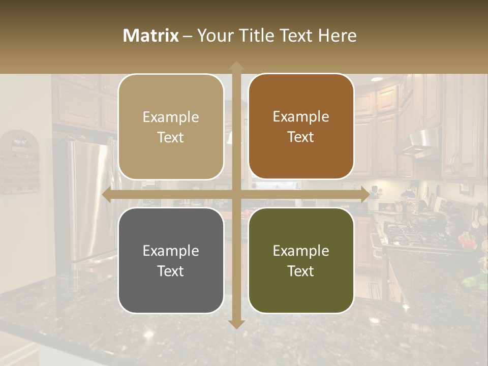 A Kitchen With Granite Counter Tops And Wooden Cabinets PowerPoint Template