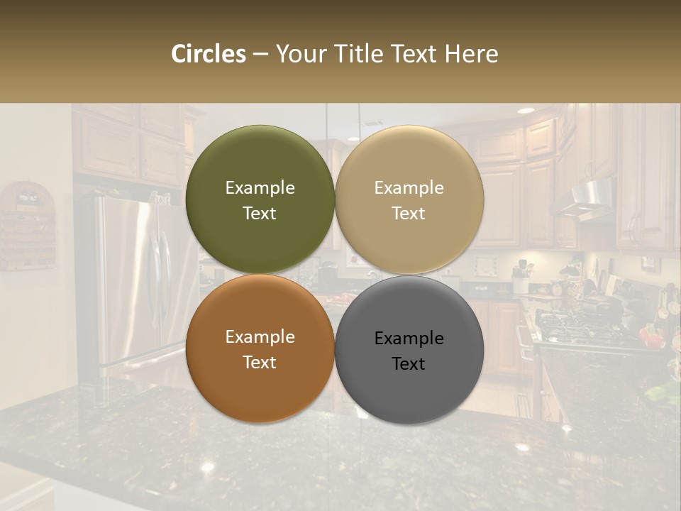 A Kitchen With Granite Counter Tops And Wooden Cabinets PowerPoint Template