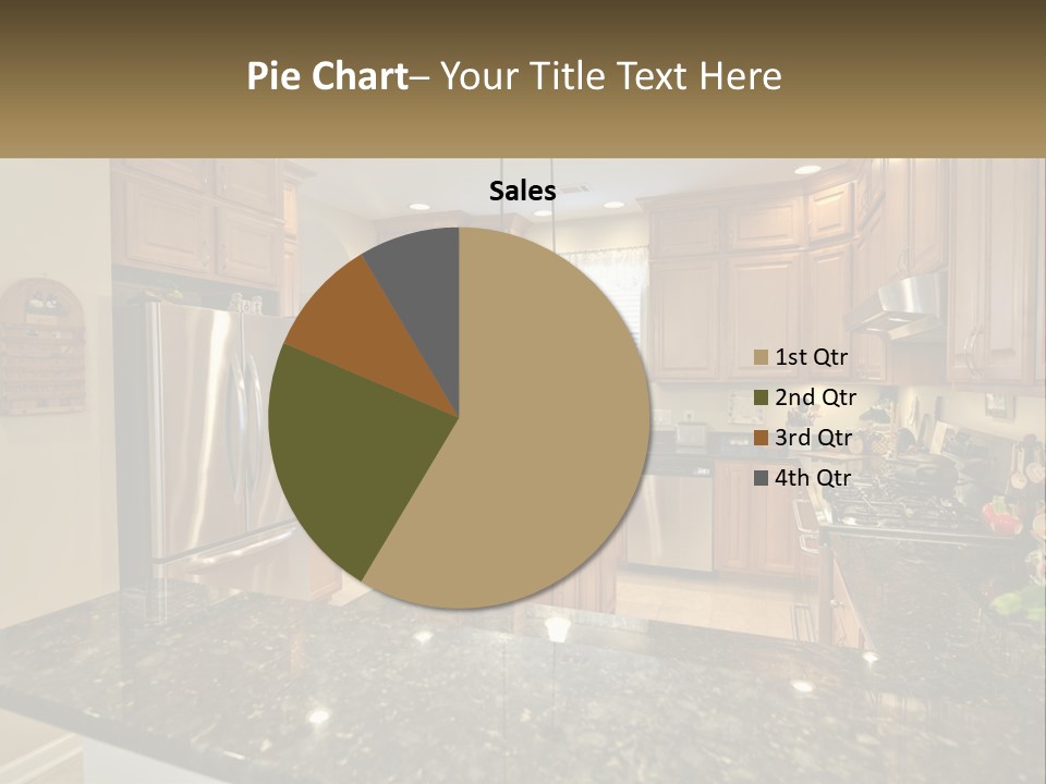 A Kitchen With Granite Counter Tops And Wooden Cabinets PowerPoint Template
