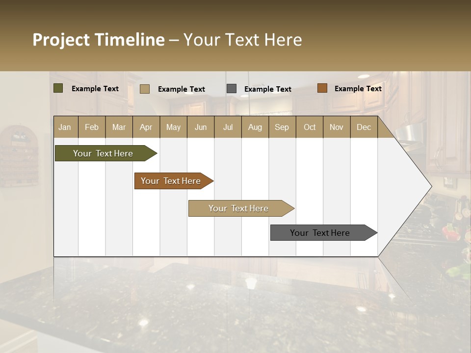 A Kitchen With Granite Counter Tops And Wooden Cabinets PowerPoint Template