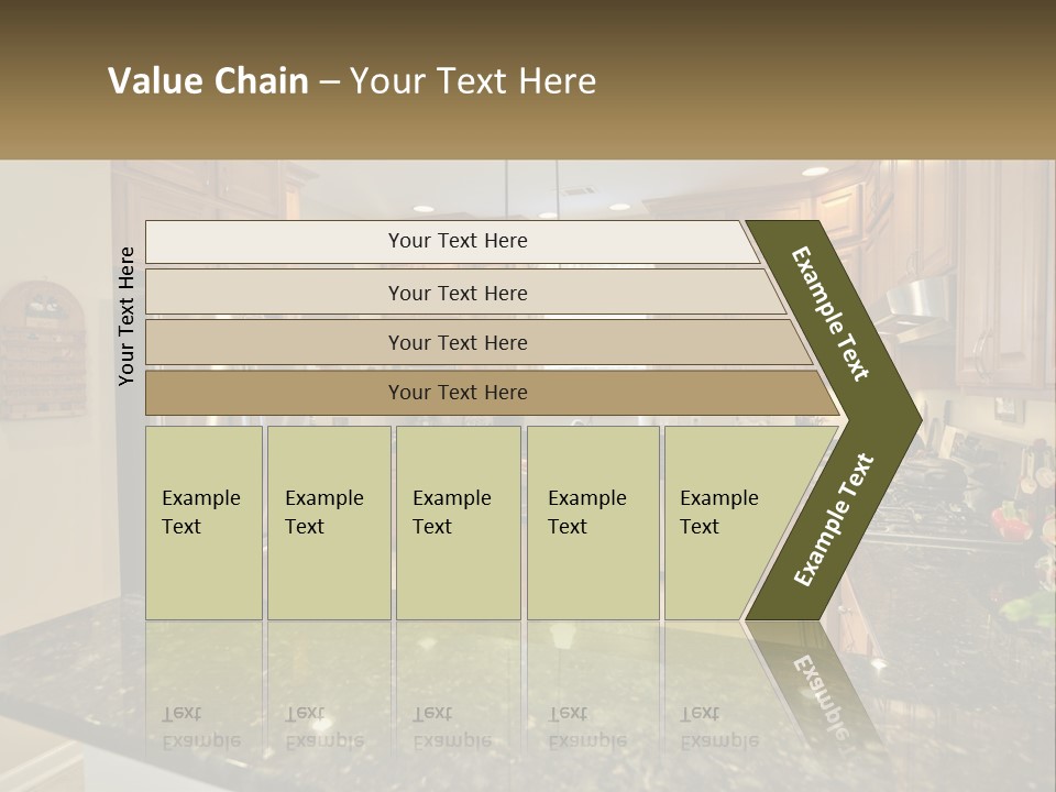 A Kitchen With Granite Counter Tops And Wooden Cabinets PowerPoint Template