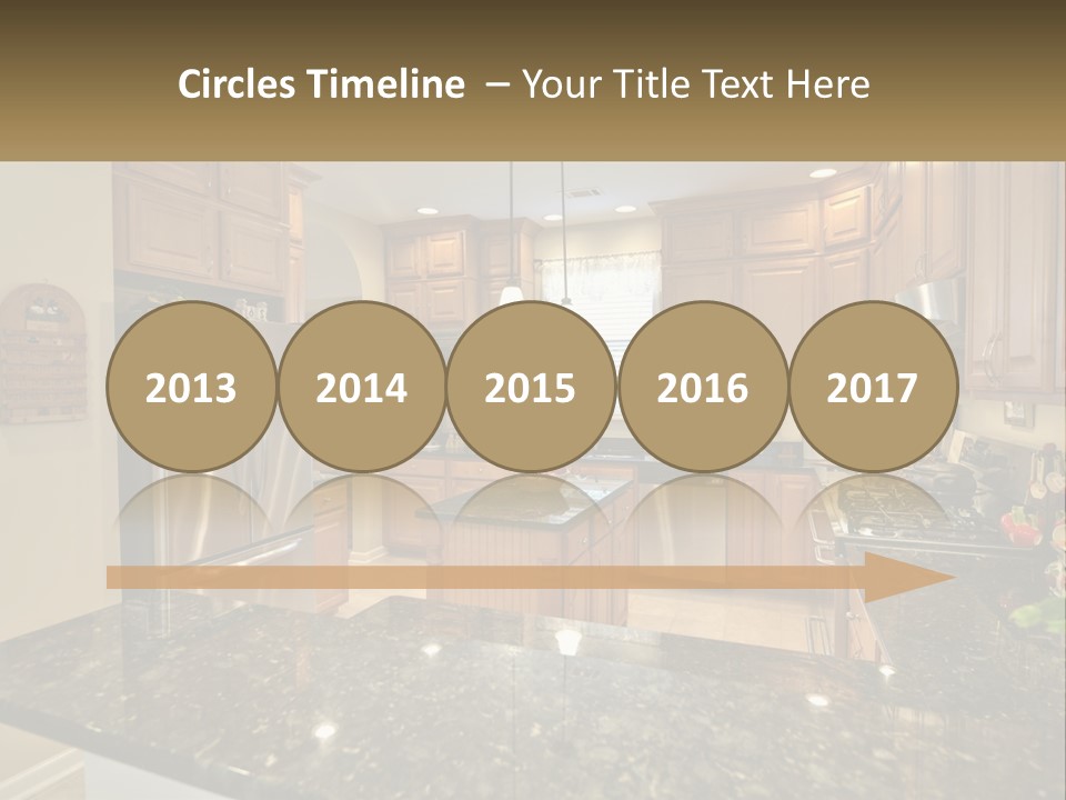 A Kitchen With Granite Counter Tops And Wooden Cabinets PowerPoint Template