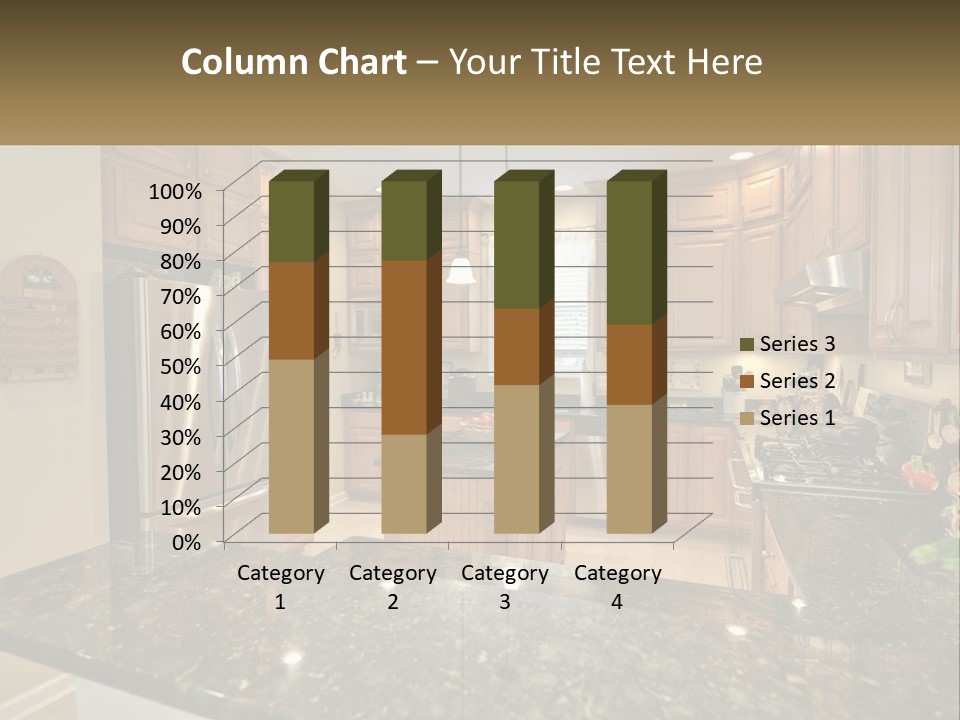 A Kitchen With Granite Counter Tops And Wooden Cabinets PowerPoint Template