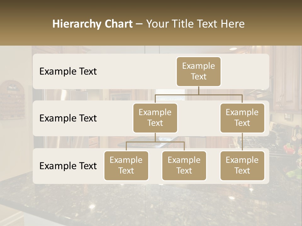 A Kitchen With Granite Counter Tops And Wooden Cabinets PowerPoint Template