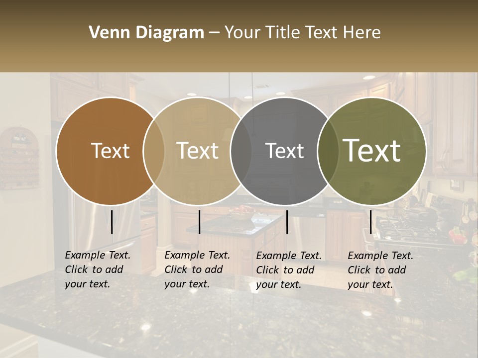 A Kitchen With Granite Counter Tops And Wooden Cabinets PowerPoint Template