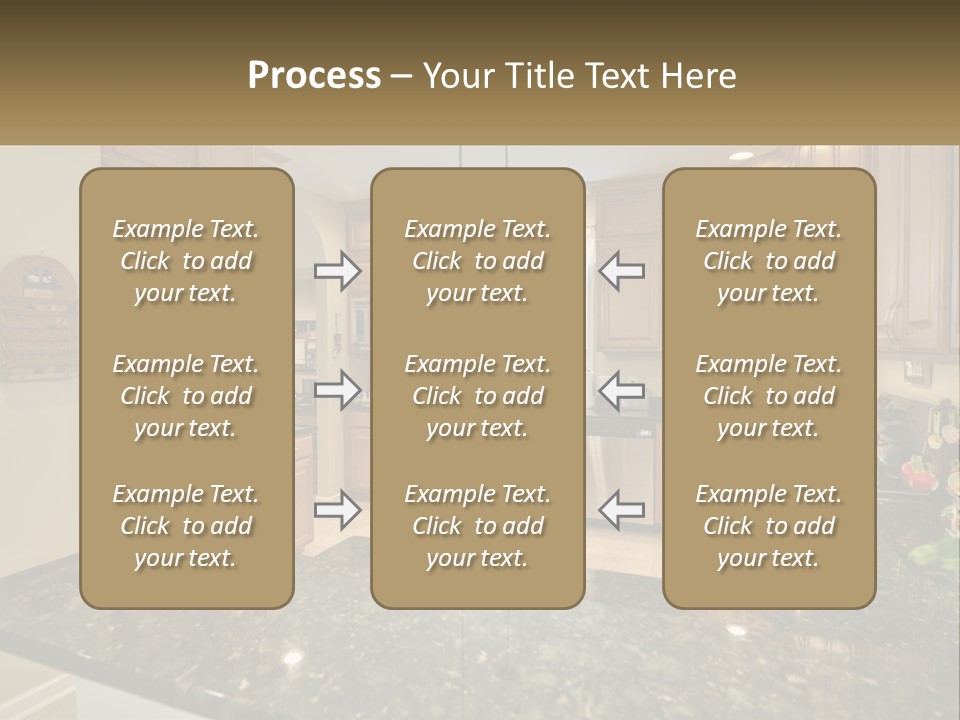 A Kitchen With Granite Counter Tops And Wooden Cabinets PowerPoint Template
