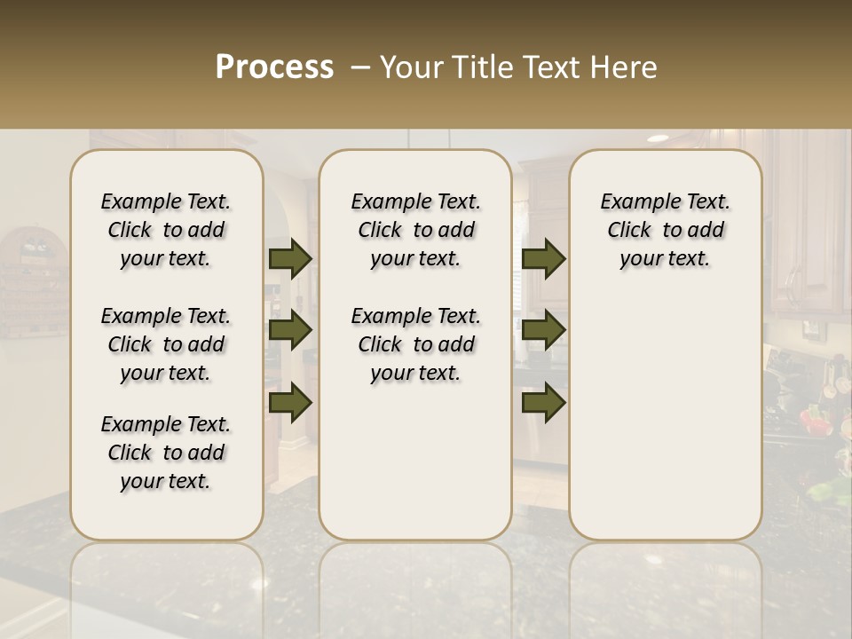 A Kitchen With Granite Counter Tops And Wooden Cabinets PowerPoint Template