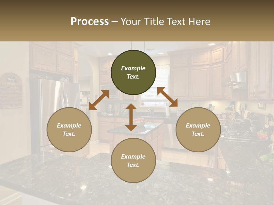 A Kitchen With Granite Counter Tops And Wooden Cabinets PowerPoint Template