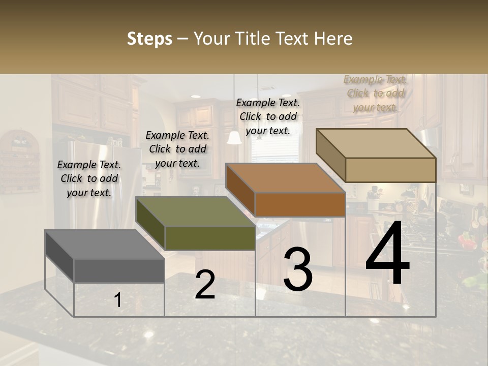 A Kitchen With Granite Counter Tops And Wooden Cabinets PowerPoint Template