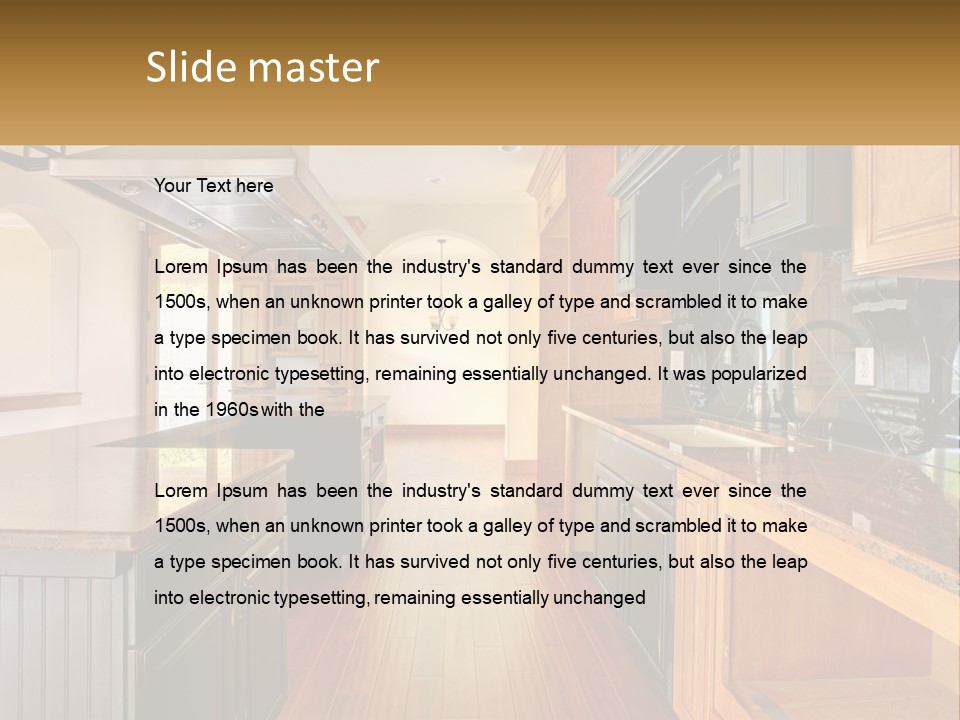 A Large Kitchen With A Center Island In The Middle Of It PowerPoint Template