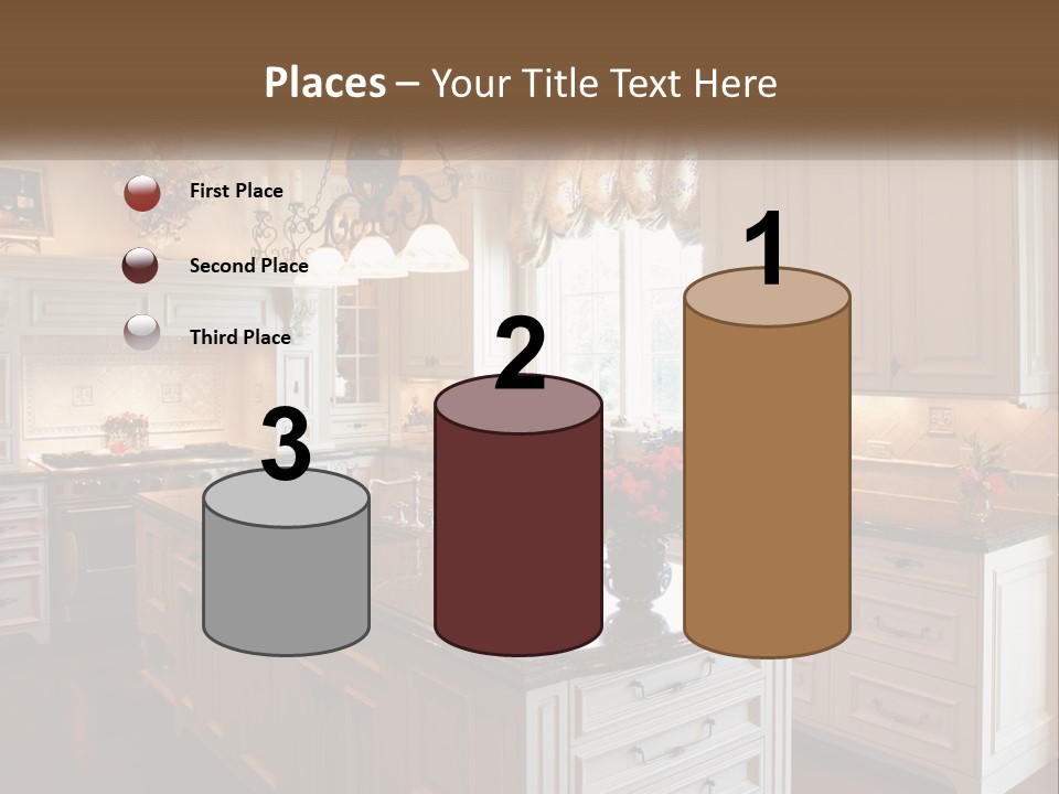 A Large Kitchen With A Center Island With A Vase Of Flowers On It PowerPoint Template