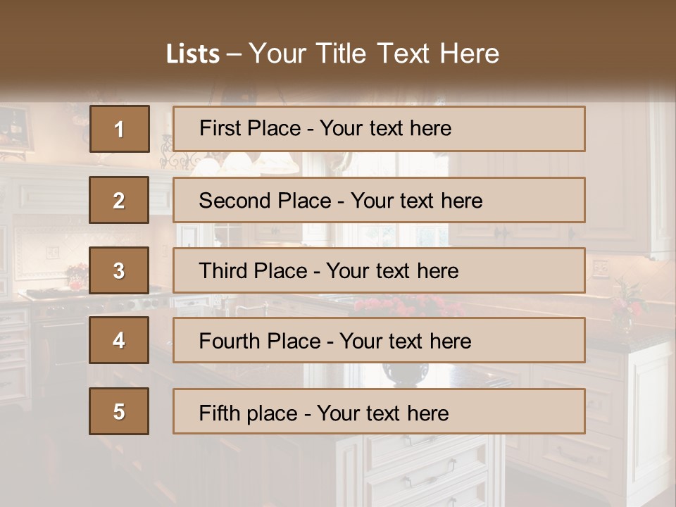 A Large Kitchen With A Center Island With A Vase Of Flowers On It PowerPoint Template