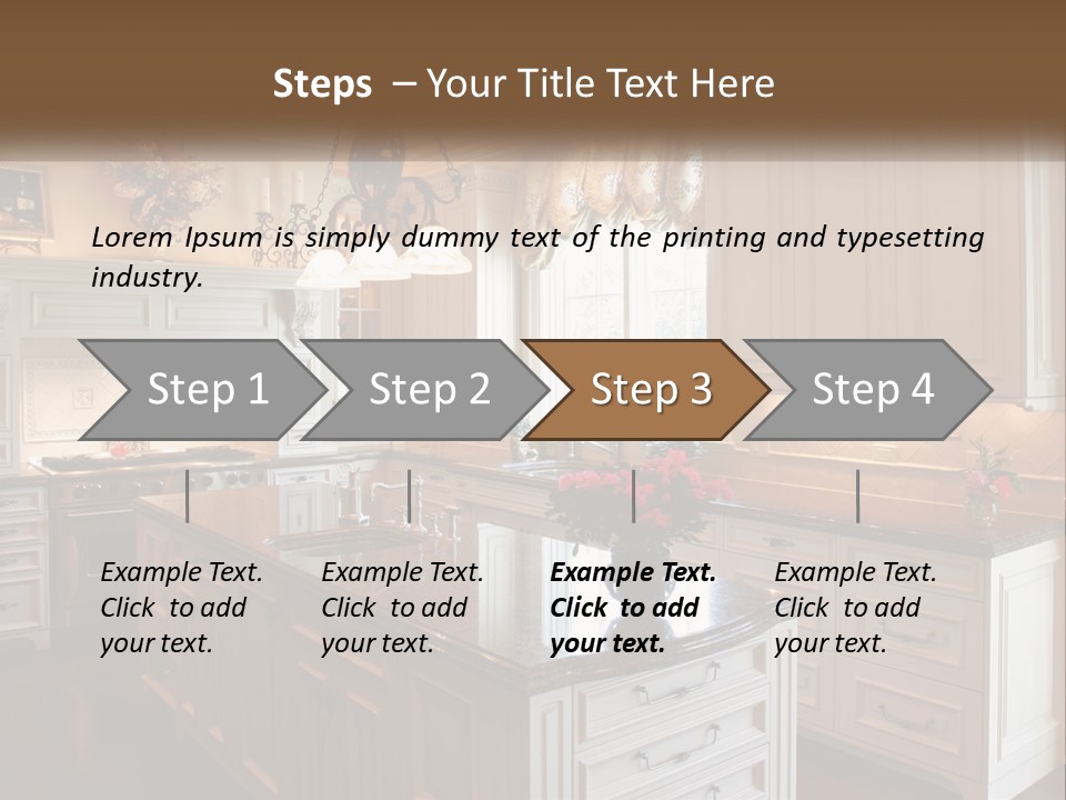 A Large Kitchen With A Center Island With A Vase Of Flowers On It PowerPoint Template