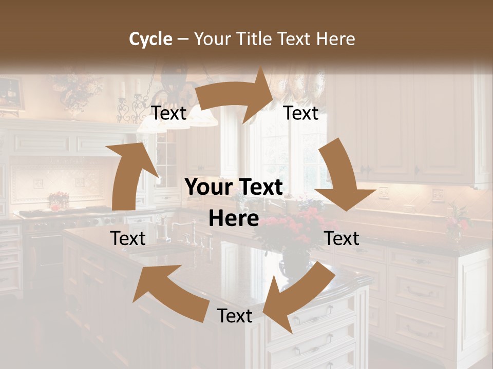 A Large Kitchen With A Center Island With A Vase Of Flowers On It PowerPoint Template