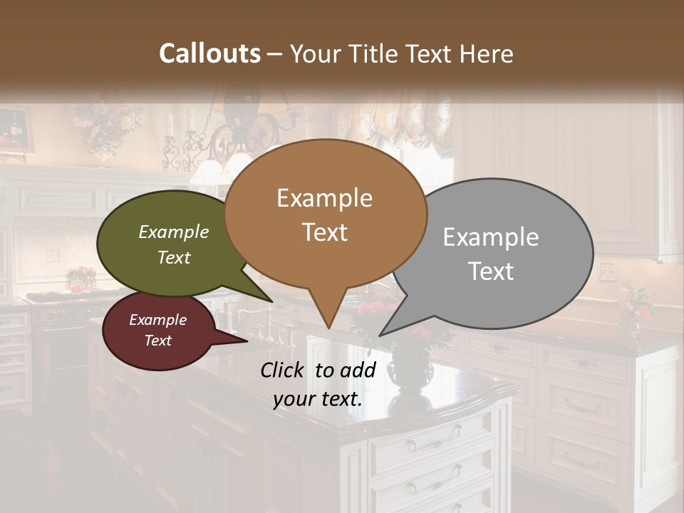 A Large Kitchen With A Center Island With A Vase Of Flowers On It PowerPoint Template