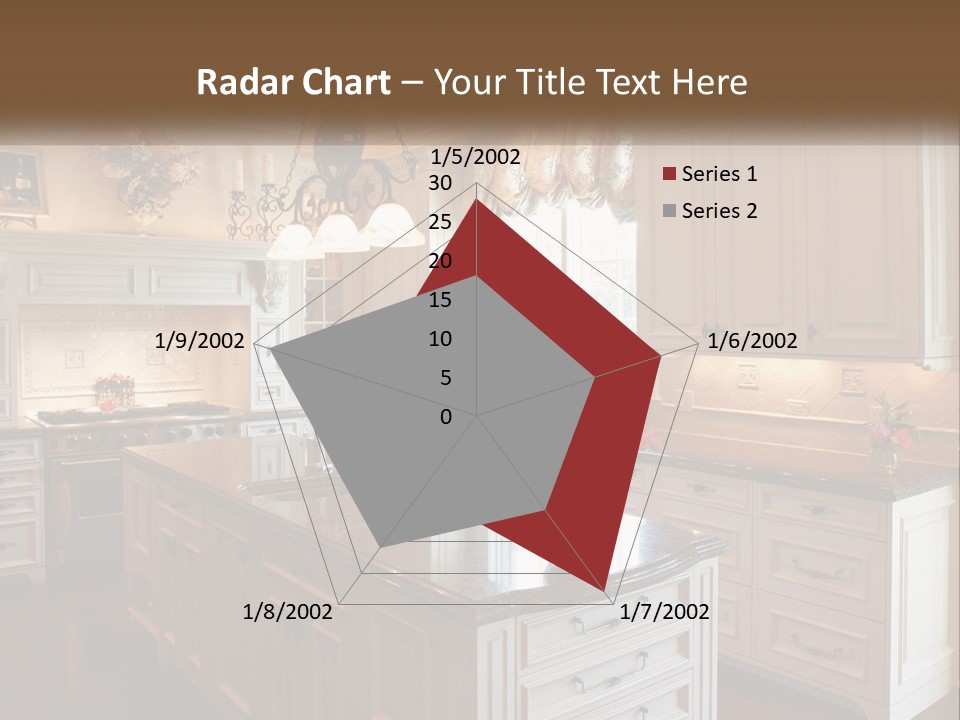 A Large Kitchen With A Center Island With A Vase Of Flowers On It PowerPoint Template