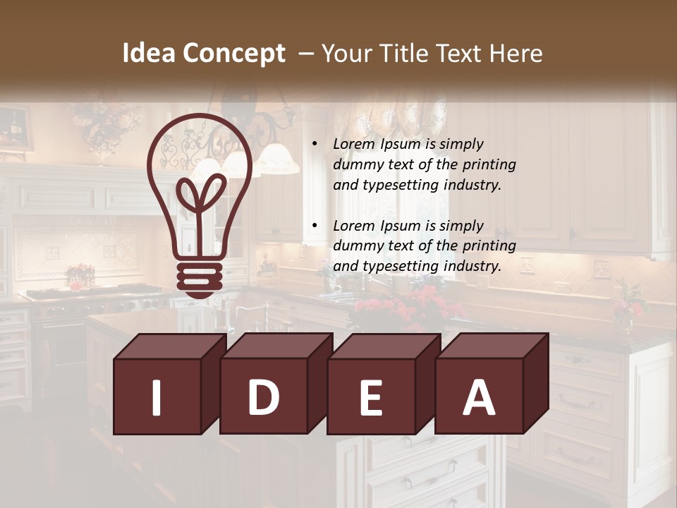 A Large Kitchen With A Center Island With A Vase Of Flowers On It PowerPoint Template