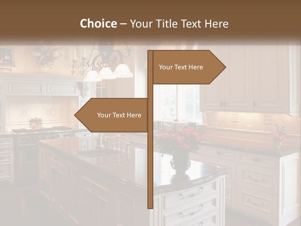 A Large Kitchen With A Center Island With A Vase Of Flowers On It PowerPoint Template