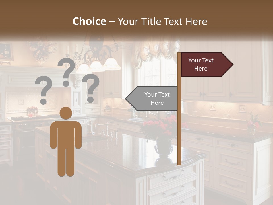 A Large Kitchen With A Center Island With A Vase Of Flowers On It PowerPoint Template