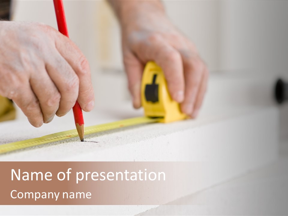 A Person Measuring A Piece Of Wood With A Tape PowerPoint Template