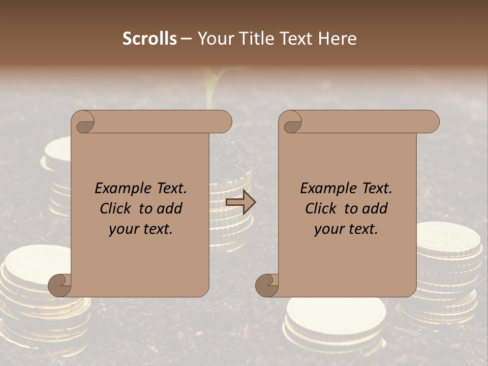 A Plant Growing Out Of A Pile Of Coins PowerPoint Template