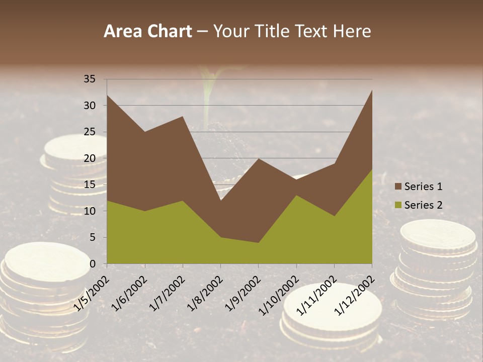 A Plant Growing Out Of A Pile Of Coins PowerPoint Template