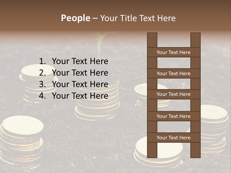 A Plant Growing Out Of A Pile Of Coins PowerPoint Template
