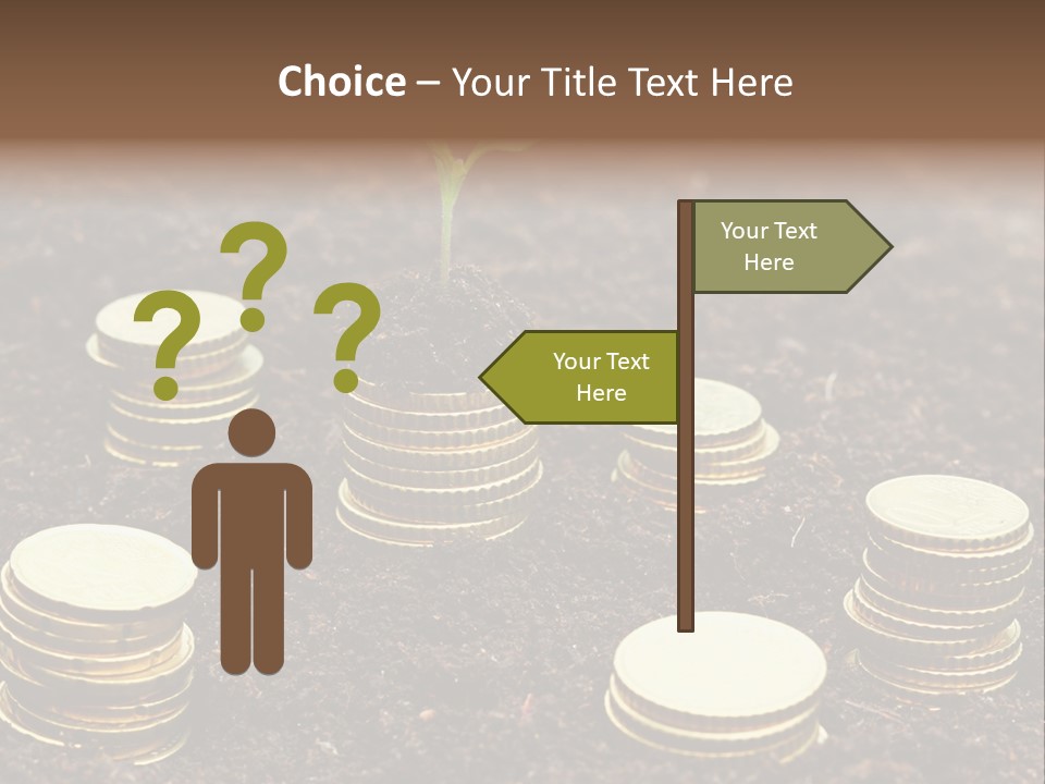 A Plant Growing Out Of A Pile Of Coins PowerPoint Template