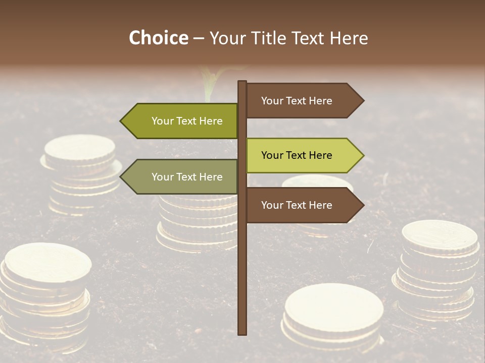 A Plant Growing Out Of A Pile Of Coins PowerPoint Template