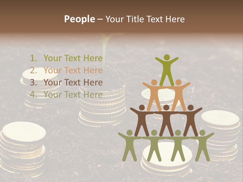 A Plant Growing Out Of A Pile Of Coins PowerPoint Template