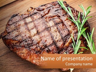 A Piece Of Meat With A Sprig Of Rosemary On Top Of It PowerPoint Template