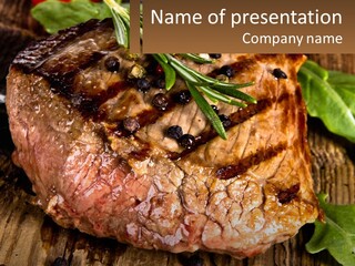 A Piece Of Steak With Herbs On Top Of It PowerPoint Template