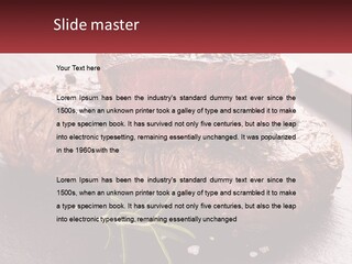 A Piece Of Steak On A Table With A Knife PowerPoint Template