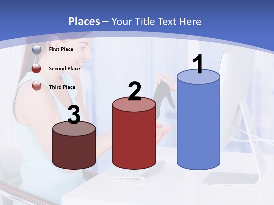 A Woman Is Putting A Shoe On A Computer Screen PowerPoint Template