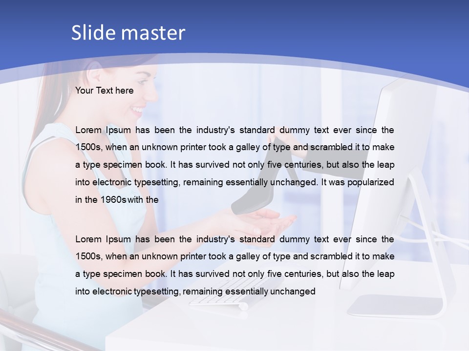 A Woman Is Putting A Shoe On A Computer Screen PowerPoint Template