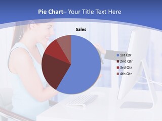 A Woman Is Putting A Shoe On A Computer Screen PowerPoint Template