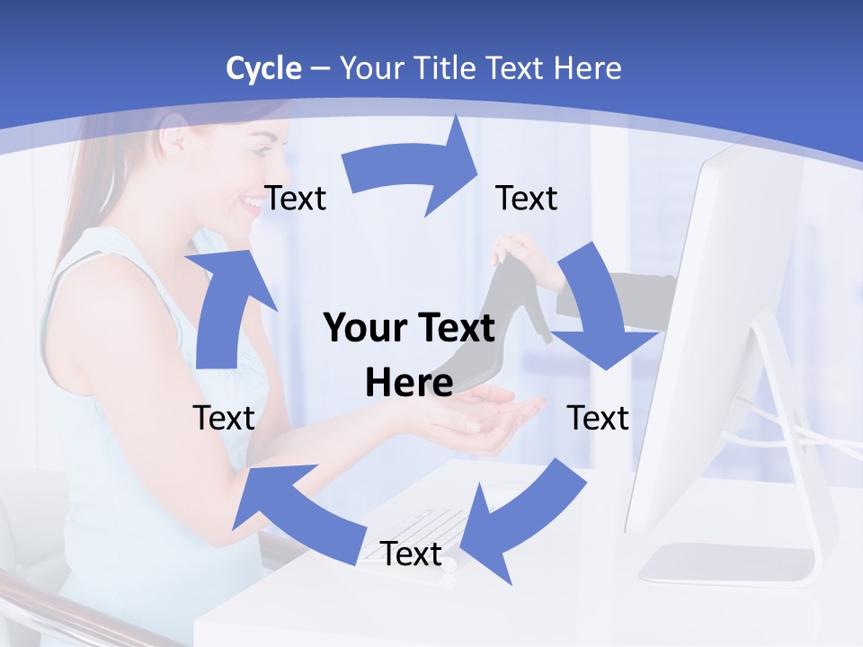 A Woman Is Putting A Shoe On A Computer Screen PowerPoint Template