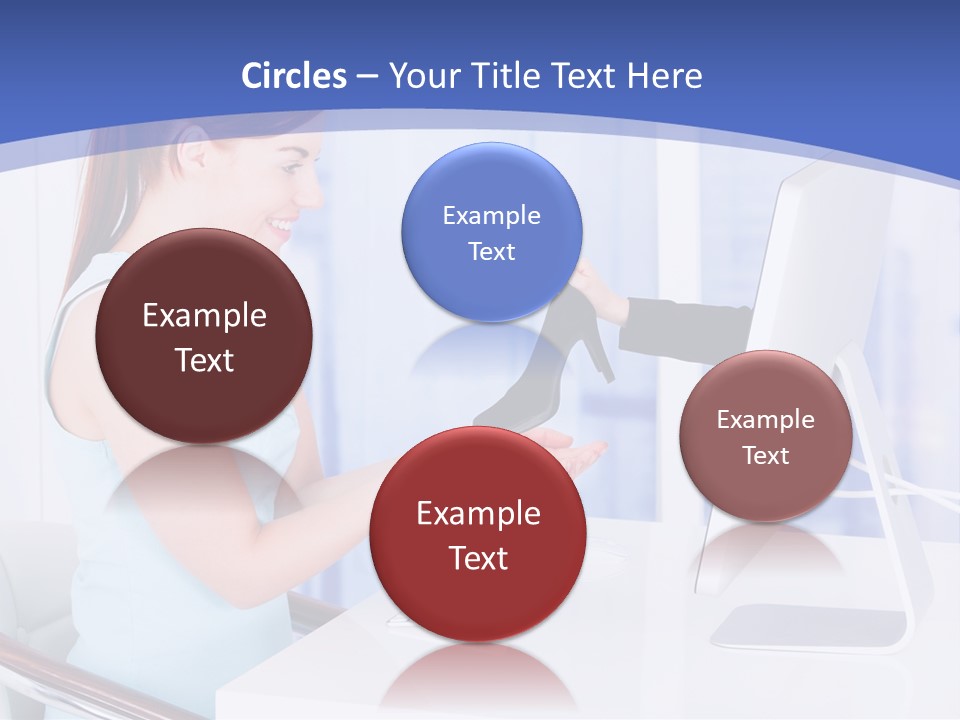 A Woman Is Putting A Shoe On A Computer Screen PowerPoint Template