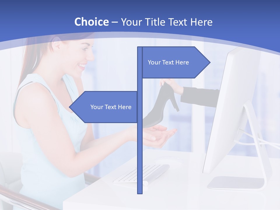 A Woman Is Putting A Shoe On A Computer Screen PowerPoint Template