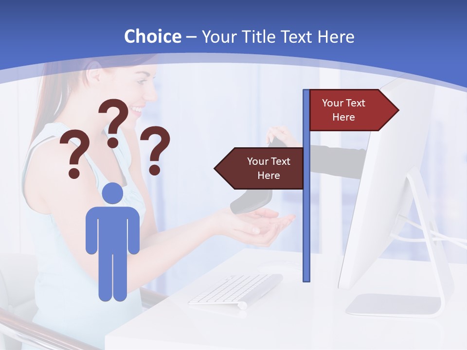 A Woman Is Putting A Shoe On A Computer Screen PowerPoint Template