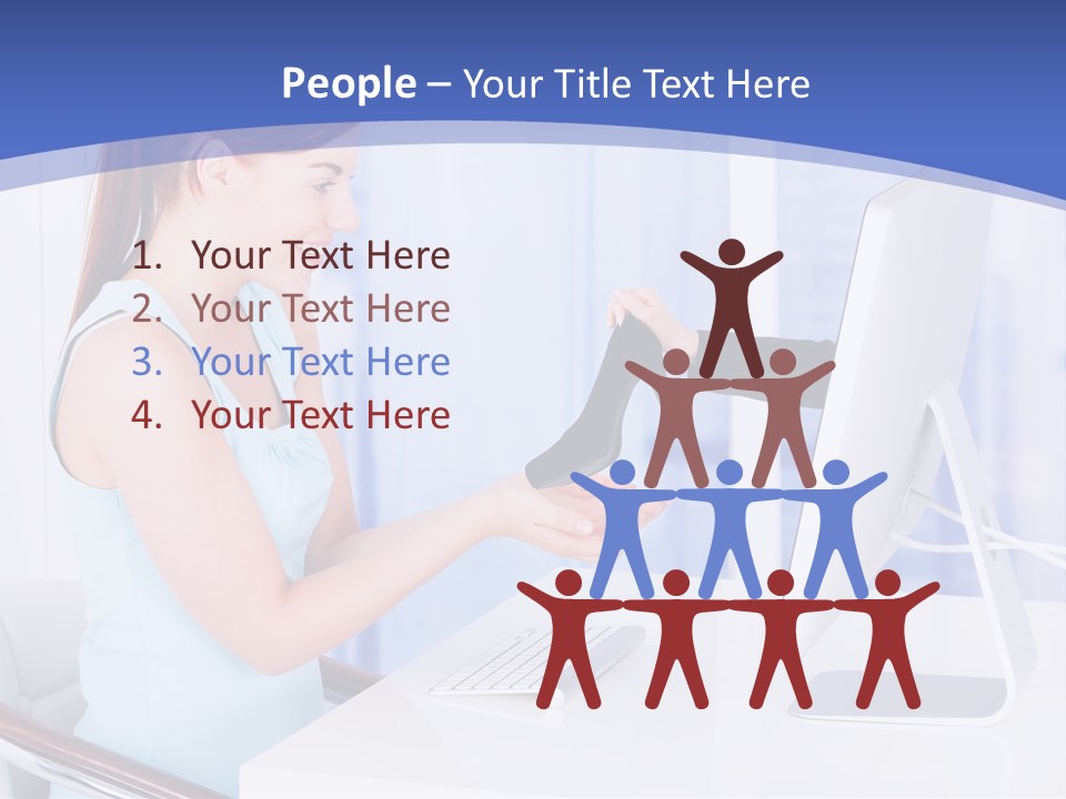 A Woman Is Putting A Shoe On A Computer Screen PowerPoint Template