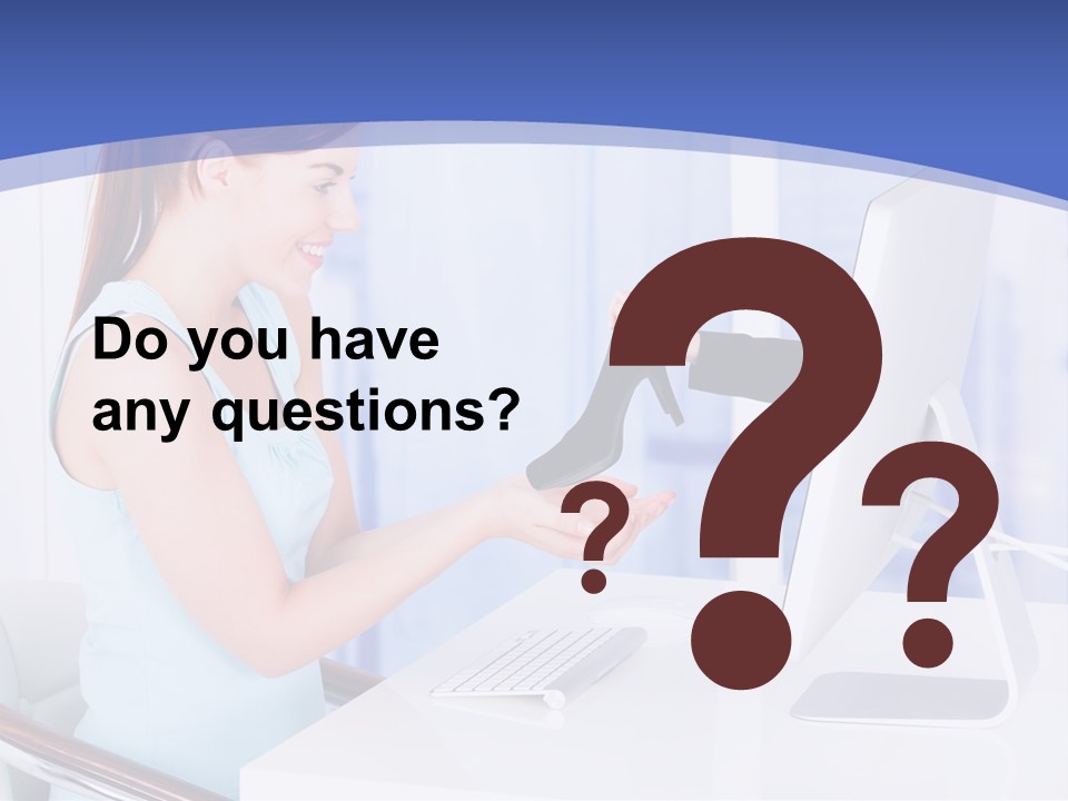 A Woman Is Putting A Shoe On A Computer Screen PowerPoint Template