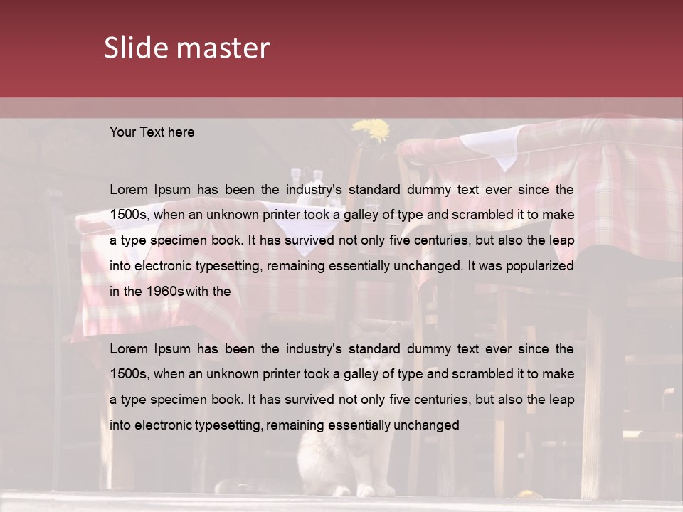 A Cat Sitting On The Ground In Front Of A Table PowerPoint Template